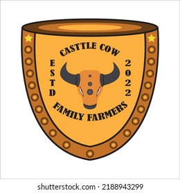 Bulls Logo Icon Casstle Cow Farmer Family ESTD 2022 Vector Design Illustration Template Web