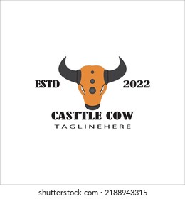 Bulls logo icon casstle cow farmer with tagline vector design illustration template web