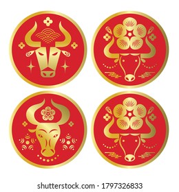 Touros logotipos, emblemas ou adesivos. Ano Novo Chinês do Touro. 