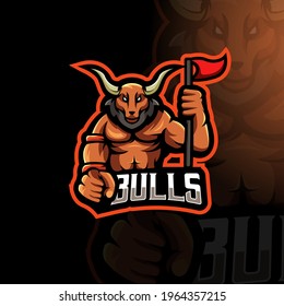 Bulls mascot logo design vector with modern illustration concept style for badge, emblem and t-shirt printing. Muscle bull for gaming or team