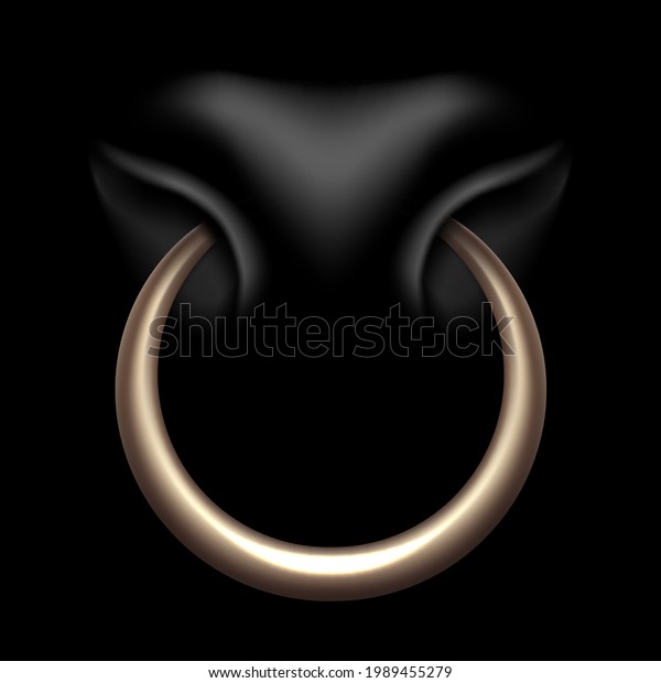  A bull\'s nose with a metal nose ring. 3D\
realistic illustration.\
Vector.