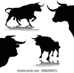 Bulls silhouettes collection vector isolated