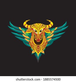 bulls and wings for tattoo and t-shirt designs