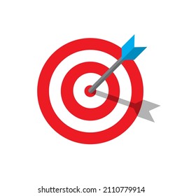 Bullseye Arrow Icon In Flat Design. Business Goals Sign Symbol