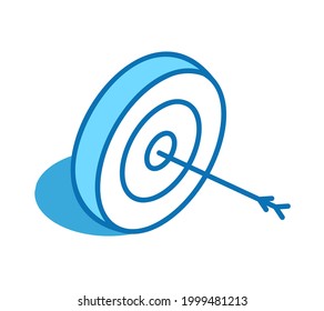 Bullseye arrow isometric icon. Target, goal 3D line symbol.