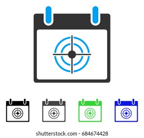 Bullseye Calendar Day flat vector pictograph. Colored bullseye calendar day gray, black, blue, green icon variants. Flat icon style for application design.