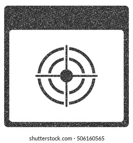 Bullseye Calendar Page grainy textured icon for overlay watermark stamps. Flat symbol with dust texture. Dotted vector gray ink rubber seal stamp with grunge design on a white background.