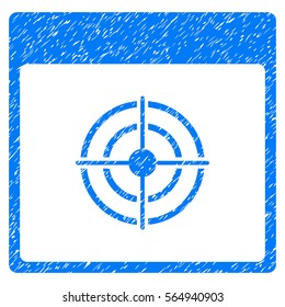 Bullseye Calendar Page grainy textured icon for overlay watermark stamps. Flat symbol with scratched texture. Dotted vector blue ink rubber seal stamp with grunge design on a white background.