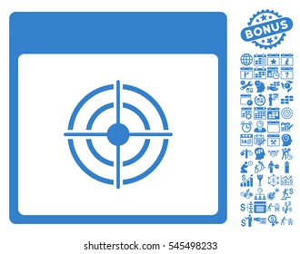 Bullseye Calendar Page pictograph with bonus calendar and time management icon set. Vector illustration style is flat iconic symbols, cobalt, white background.