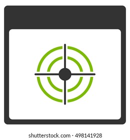 Bullseye Calendar Page vector pictograph. Style is flat graphic bicolor symbol, eco green and gray colors, white background.
