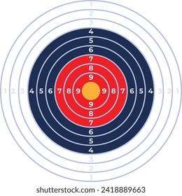 Bullseye and dartboard rings with numbers, accuracy concept. Goal setting and achievement vector illustration.