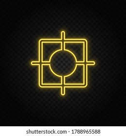 bullseye, dartboard yellow neon icon .Transparent background. Yellow neon vector icon