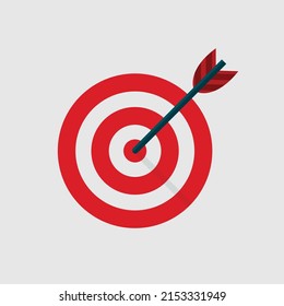 Bullseye Icon with arrow, Vector Illustration On Grey Background.