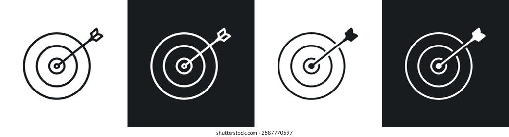 Bullseye icon set black and white colors. Graphic Vector icons pack