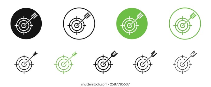 Bullseye icons in black and green colors collection