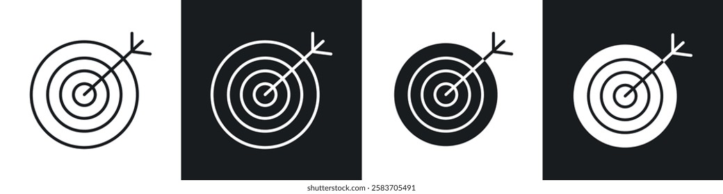 Bullseye icons collection in black and white filled and line versions