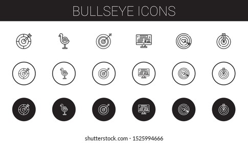 bullseye icons set. Collection of bullseye with dart board, darts, goal. Editable and scalable bullseye icons.