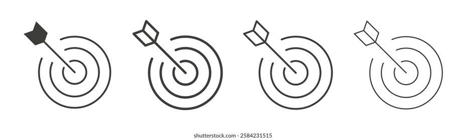 Bullseye icons set. Liner outlined and flat black color