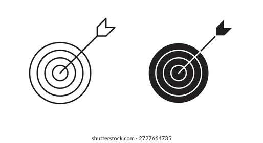 Glifo de icono de puntero Bullseye y concepto de símbolo de línea delgada de conjunto de líneas.