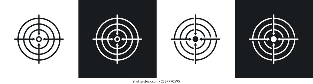 Bullseye pointer icon set black and white colors. Graphic Vector icons pack