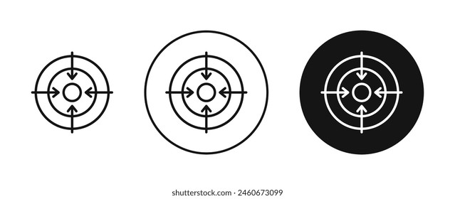 Conjunto de iconos de puntero Bullseye. Icono de Vector de precisión de francotirador. Signo cruzado preciso del foco del objetivo del arma militar para los diseños de UI.