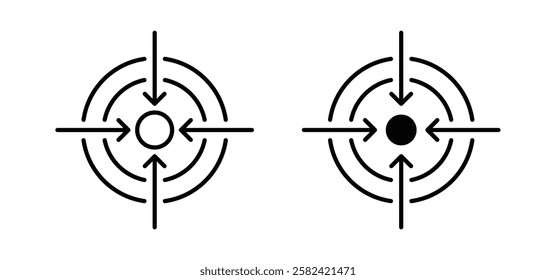 Bullseye pointer icons pack vectors in black flat and strokes