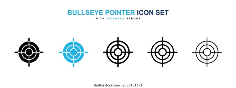 Bullseye pointer icons vector collection in black and blue colors on white background