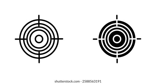 Bullseye pointer vectors icons set in filled and strokes on white background