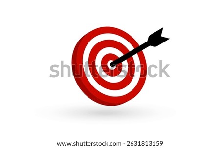 Bullseye target hit by black arrow symbolizing success, focus, goal achievement, marketing precision. Useful for business, startup, planning concepts. Vector illustration.