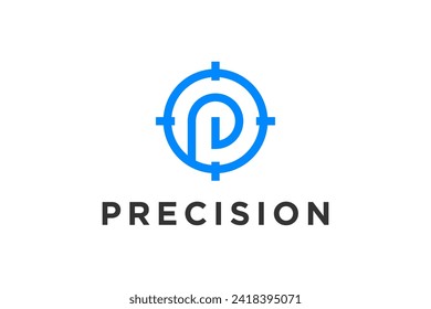 Bullseye target shape with P initial letter logo design, modern financial business consulting.