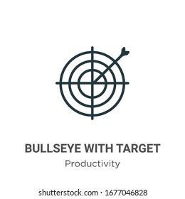 Bullseye with target symbol outline vector icon. Thin line black bullseye with target symbol icon, flat vector simple element illustration from editable productivity concept isolated stroke on white 