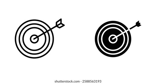 Bullseye vectors icons set in filled and strokes on white background