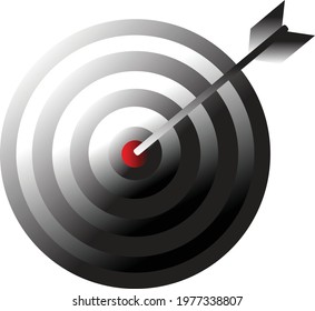Bullseye(bull's-eye) or dart board has dart arrow hitting the center of a shooting target for business targeting and and marketing goal concepts. 