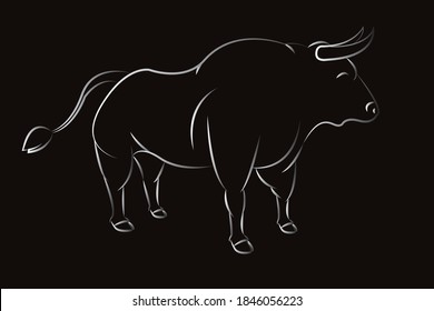 Bull.Symbol of 2021 - White Metal Bull on a black background