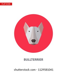 Bullterrier head vector flat icon on turquoise circular background. It can be used as - logo, pictogram, icon, infographic element.