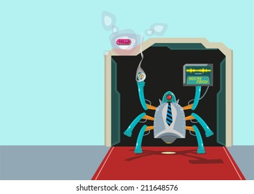 Bully Boss symbolized as a Robot in Workplace. Vector Illustration.