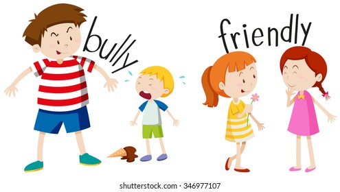 Bully boy and friendly girl illustration