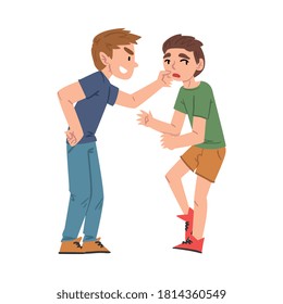 Bully Boy Mocking, Laughing and Attacking Weaker, Mockery and Bullying at School Concept Cartoon Style Vector Illustration