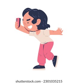 Bully boy mocking at someone and filming conflict on smartphone, bad child behavior, bullying cartoon vector illustration
