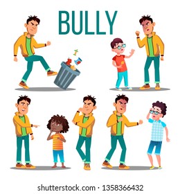 Bully Child Vector. Angry Bully Kid. Teenager Victim. Sad Boy, Girl Child. Illustration