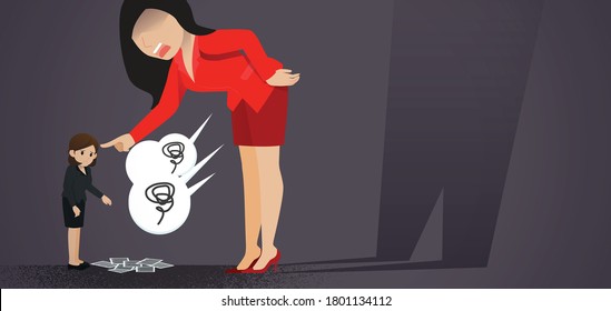 Bully, Concept Is The Woman Revile  In Office Vector Flat.