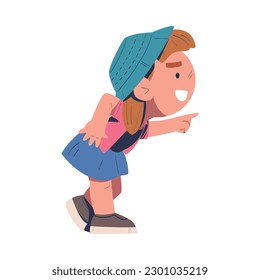 Bully girl mocking at someone pointing with her finger, bad child behavior, bullying cartoon vector illustration