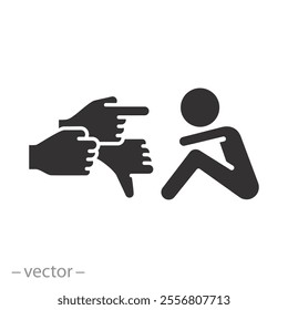 bully persecution, group bullying icon, harassment and hate attack, social blame, accuse victim, flat vector illustration