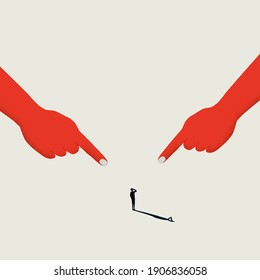 Bullying and blame game vector concept. Fingers pointing at person. Symbol of discrimination, shaming. Eps10 illustration.