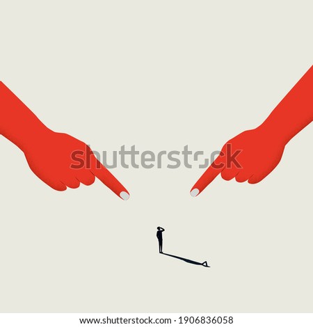 Bullying and blame game vector concept. Fingers pointing at person. Symbol of discrimination, shaming. Eps10 illustration.