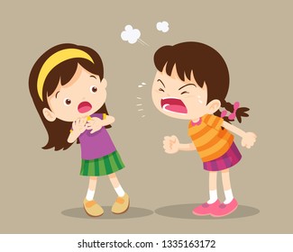 bullying children.angry children.Quarreling kids. angry girl shouting at friend.Raging kids.children shouting to each other.