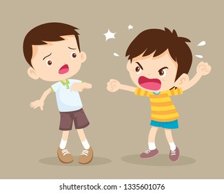 bullying children.angry children.Quarreling kids. angry boy shouting at friend.Raging kids.children shouting to each other.