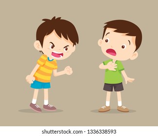 bullying children.Quarreling kids. angry boy shouting at friend.Raging kids.children shouting to each other.