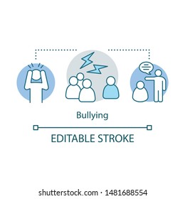 Bullying concept icon. Social prejudice, conflicts idea thin line illustration. Violence, oppression in society. Antisocial behavior, violence. Vector isolated outline drawing. Editable stroke