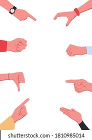 Bullying Concept Poster Template. Vector Illustration Of Hands, Arms, Fists And Pointing Fingers As A Template For Representing Bullying Of Somebody. School Bullying, Intimidation, Offense, Abusive